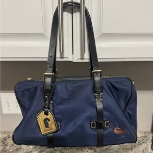 Vintage Dooney and Burke Navy Blue nylon Handbag with Black leather Straps